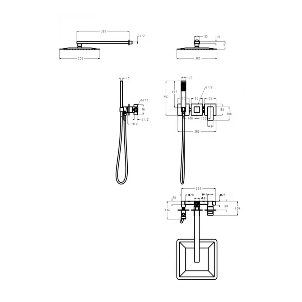 Душевая система скрытого монтажа Grocenberg GB5080, золото глянец