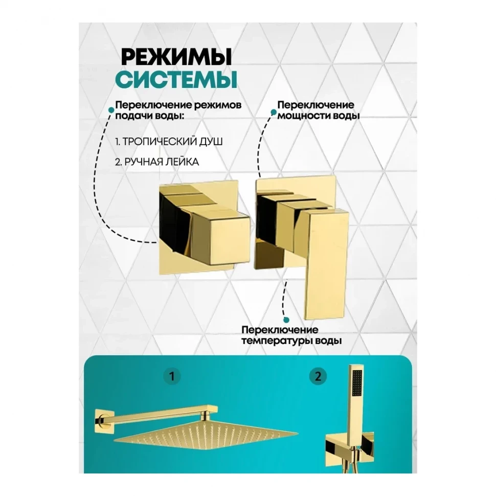 Душевая система скрытого монтажа Grocenberg GB5080, золото глянец