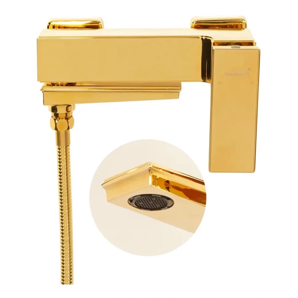 Смеситель для ванны с ручным душем Hansberge H4070, золото глянец
