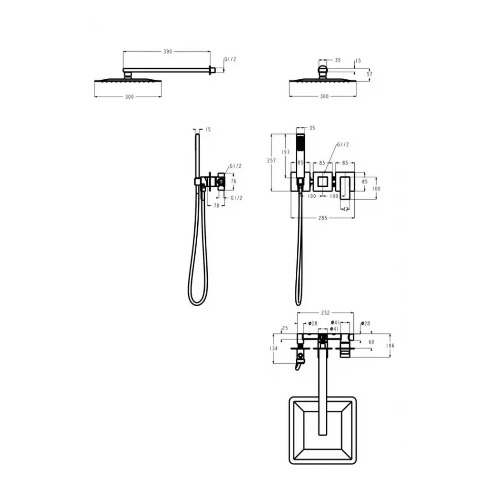 Душевая система скрытого монтажа Grocenberg GB5080, матовое золото