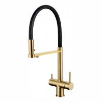 Смеситель для кухни Grocenberg GB4095 с гибким изливом, матовое золото