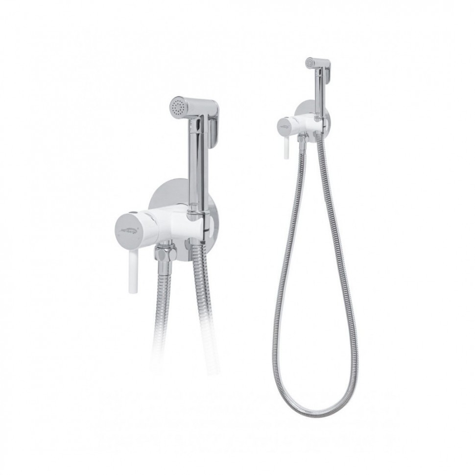 Смеситель встраиваемый с гигиеническим душем Hansberge H3099, белый/хром