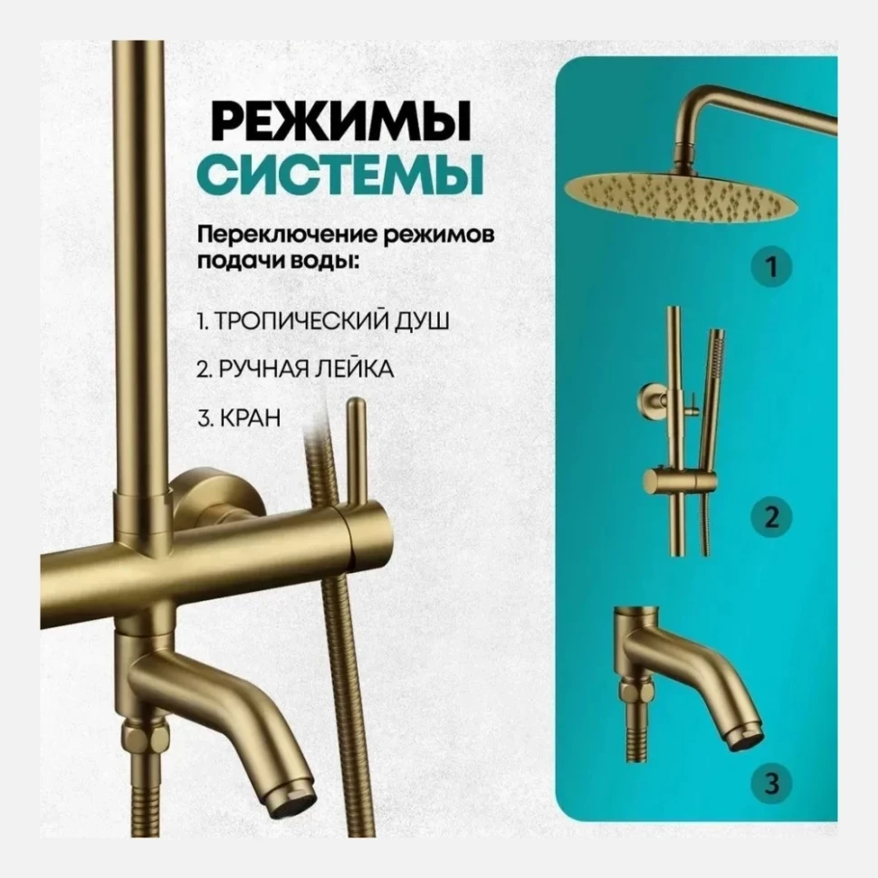 Душевая система Grocenberg GB7099, матовое золото