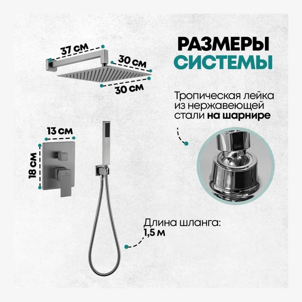 Душевая система скрытого монтажа Grocenberg GB5089BG-3, графит