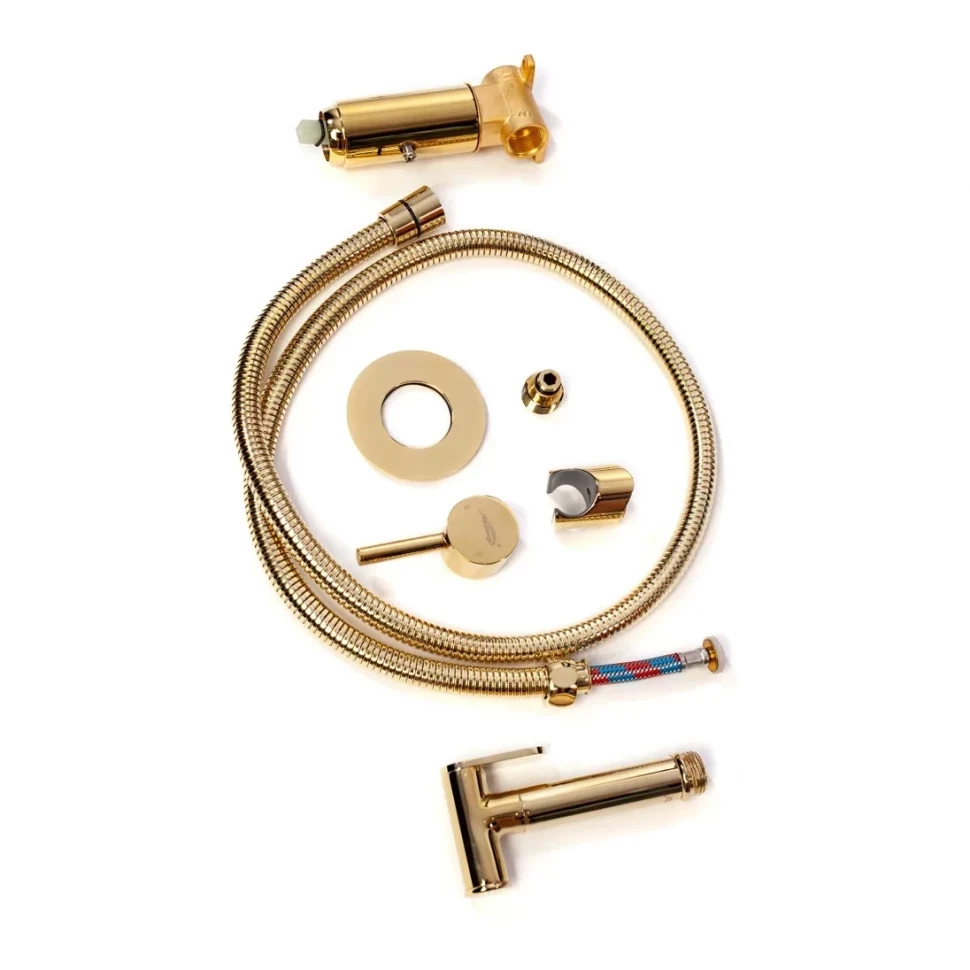 Смеситель встраиваемый с гигиеническим душем Hansberge H3099, золото глянец