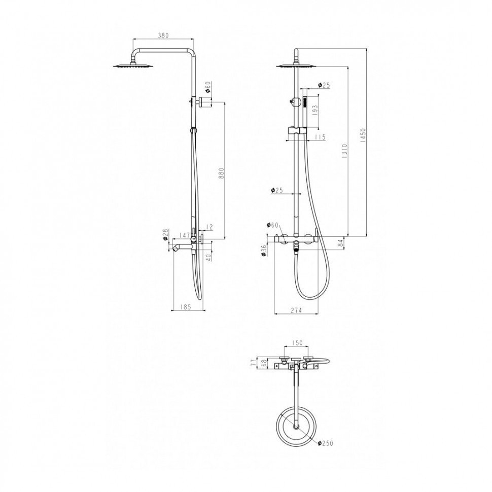 Душевая система Grocenberg GB7099, черный матовый