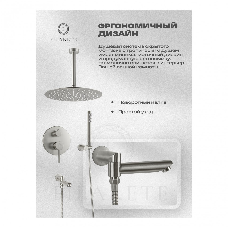 Душевая система скрытого монтажа FILARETE Roun FL1022, никель