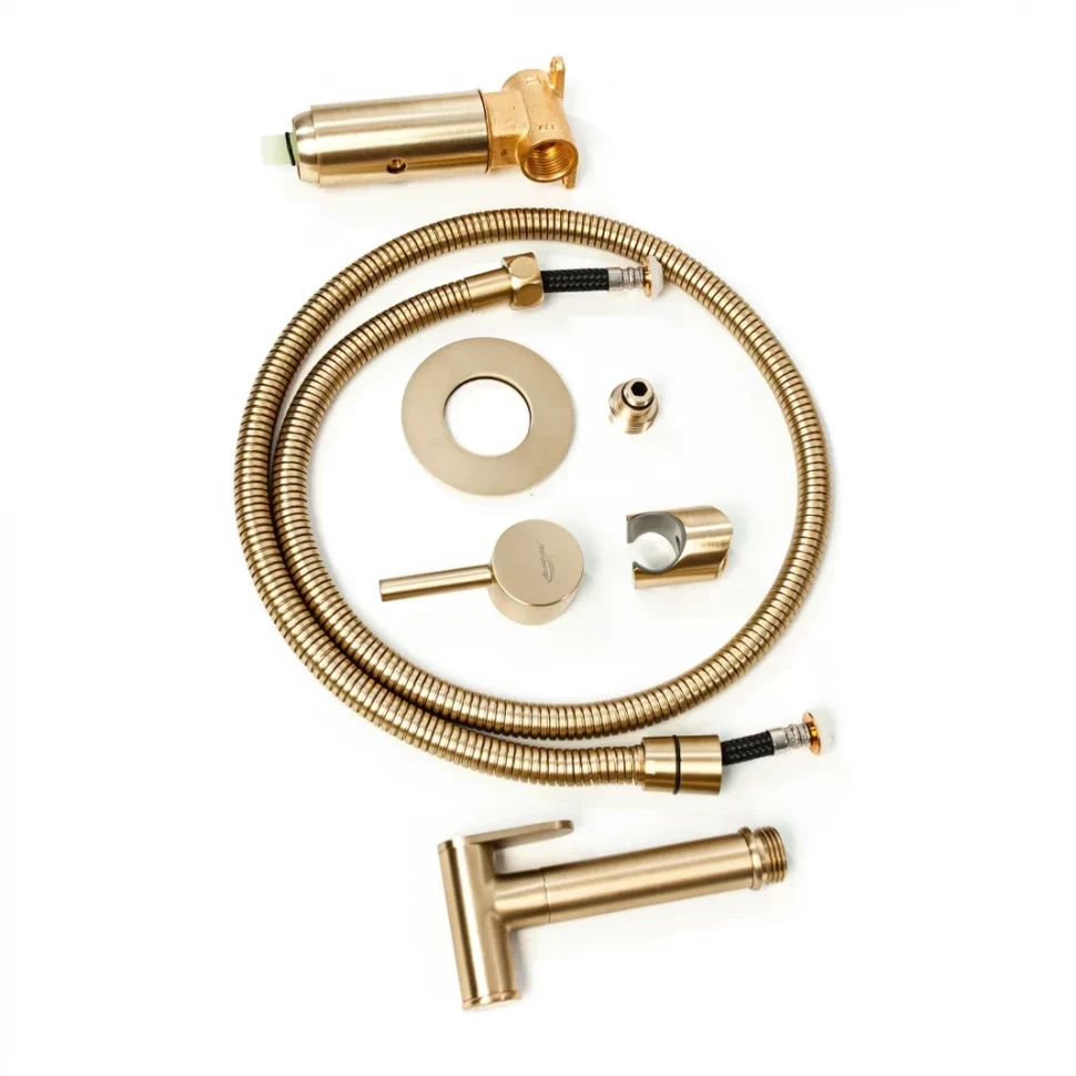 Смеситель встраиваемый с гигиеническим душем Hansberge H3099, матовое золото