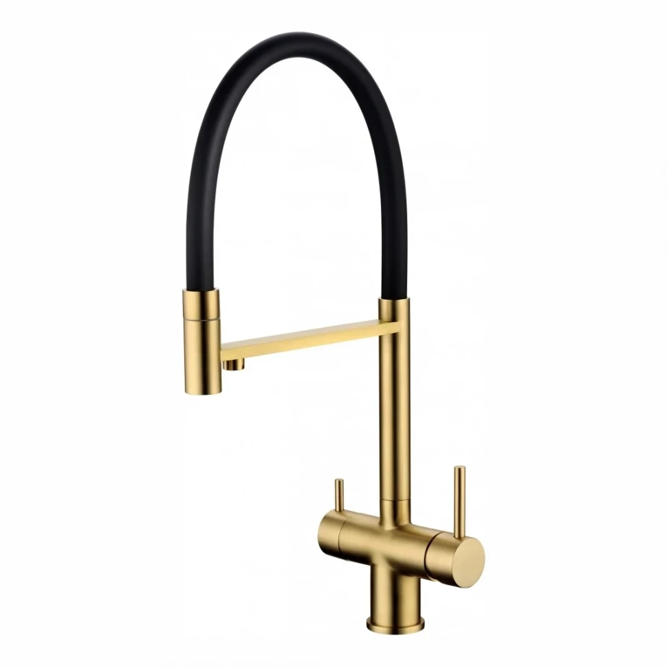 Смеситель для кухни Grocenberg GB4099 с гибким изливом, матовое золото
