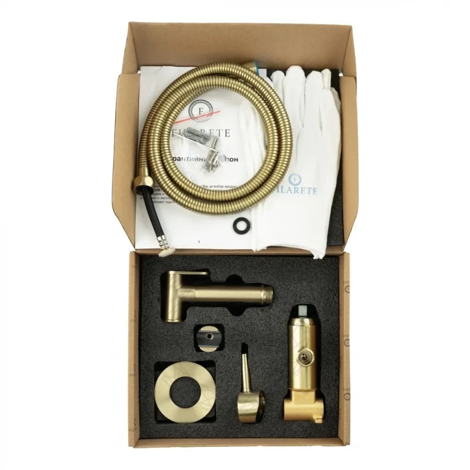 Смеситель встраиваемый с гигиеническим душем FILARETE Roun FL100, матовое золото