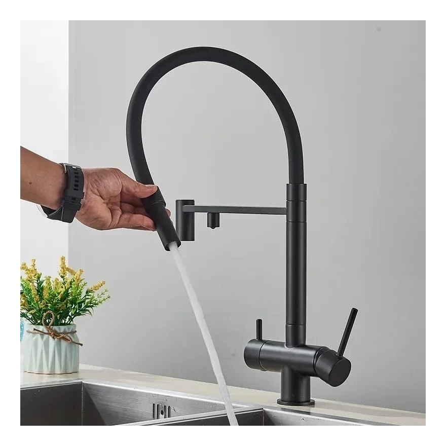 Смеситель для кухни Grocenberg GB4099 с гибким изливом, черный матовый