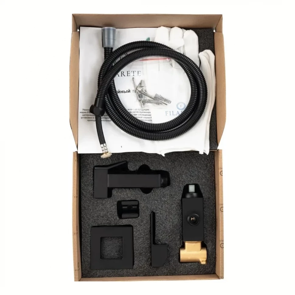 Смеситель встраиваемый с гигиеническим душем FILARETE Fing FL101, черный матовый