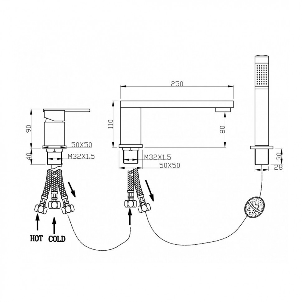 Смеситель на борт ванны Grocenberg GB6008, графит