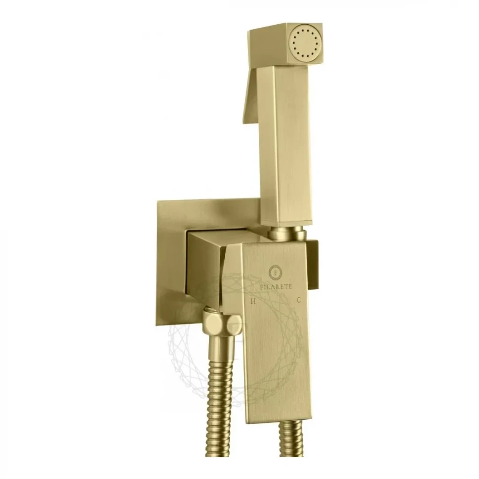 Смеситель встраиваемый с гигиеническим душем FILARETE Fing FL101, матовое золото