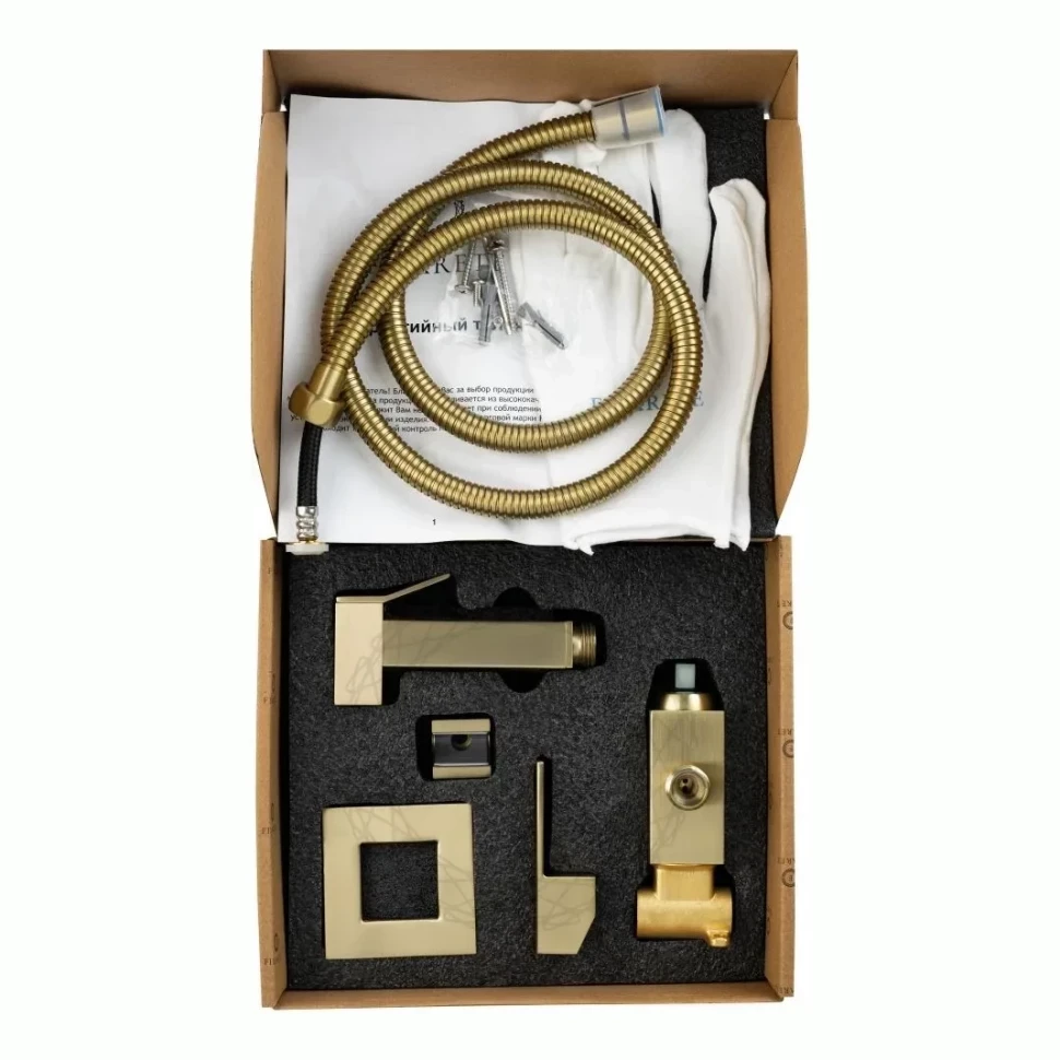 Смеситель встраиваемый с гигиеническим душем FILARETE Fing FL101, матовое золото