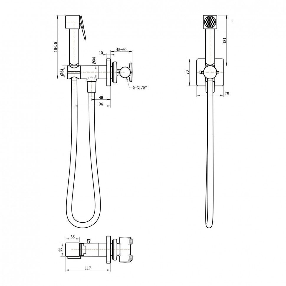 Смеситель встраиваемый с гигиеническим душем Grocenberg GB005BL, черный матовый