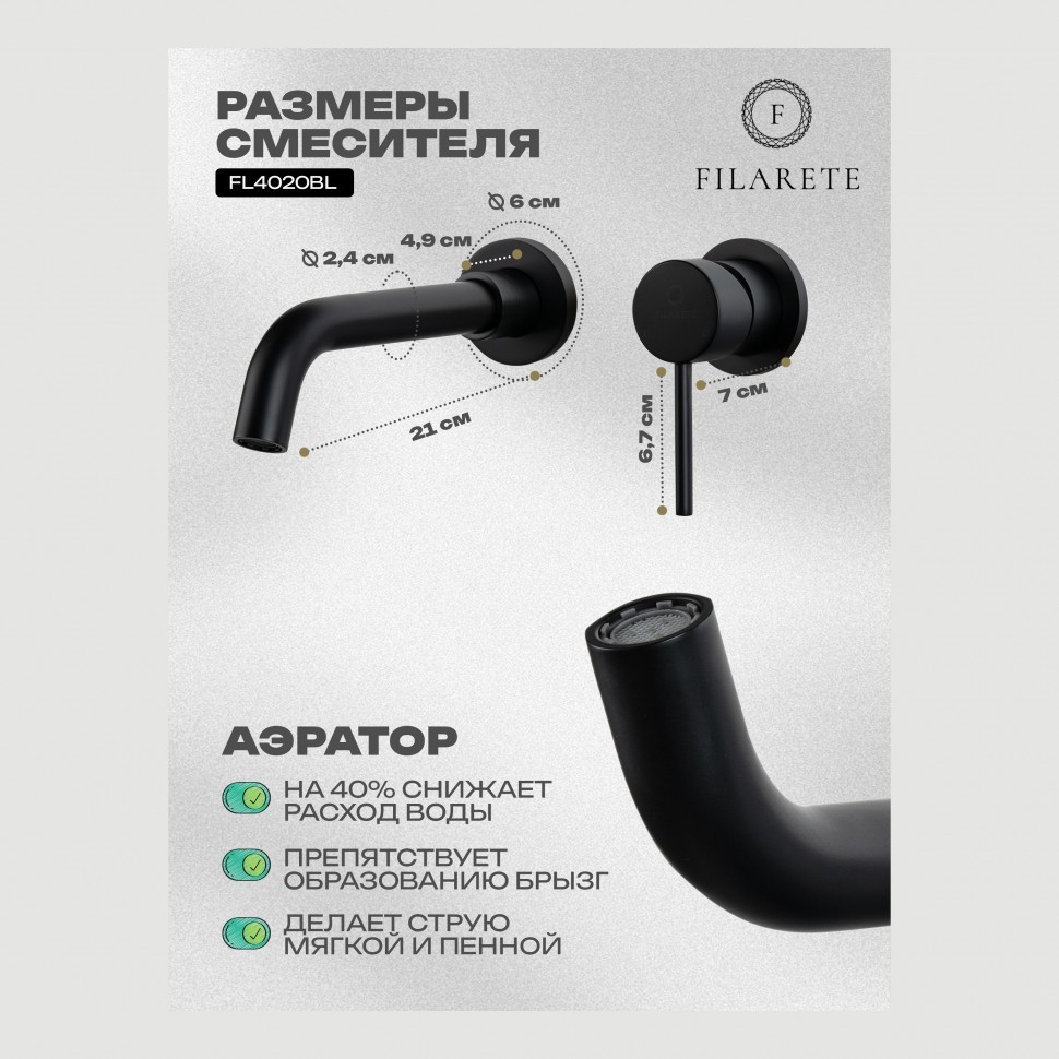 Смеситель для раковины FILARETE Roun FL4020, черный матовый