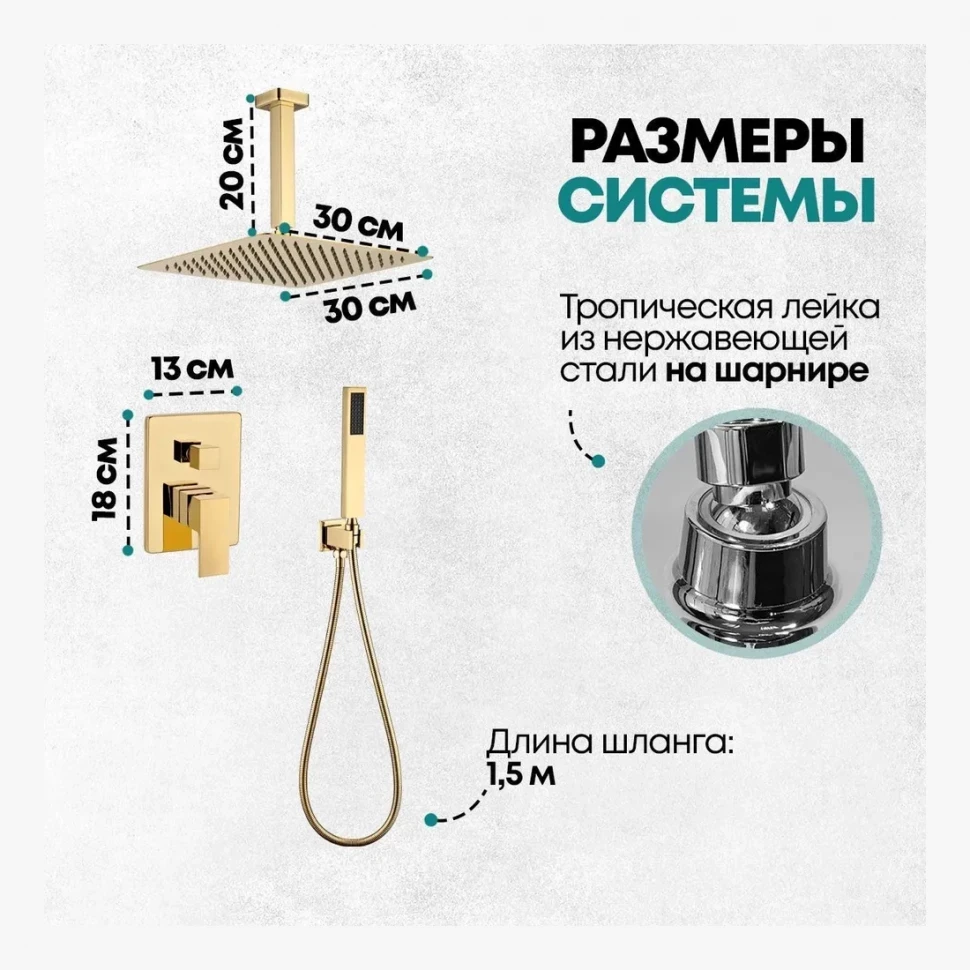Душевая система скрытого монтажа Grocenberg GB5089GO-4, золото глянец