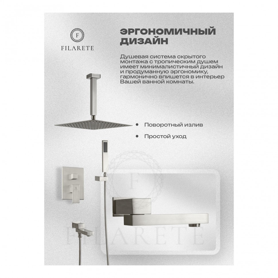 Душевая система скрытого монтажа FILARETE Fing FL1042, никель