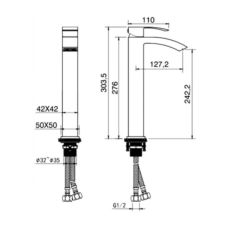 Смеситель для раковины высокий Grocenberg GB3007, бронза