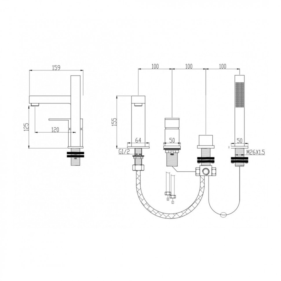 Смеситель на борт ванны Grocenberg GB6008-1, никель Смеситель на борт ванны Grocenberg GB6008-1, никель