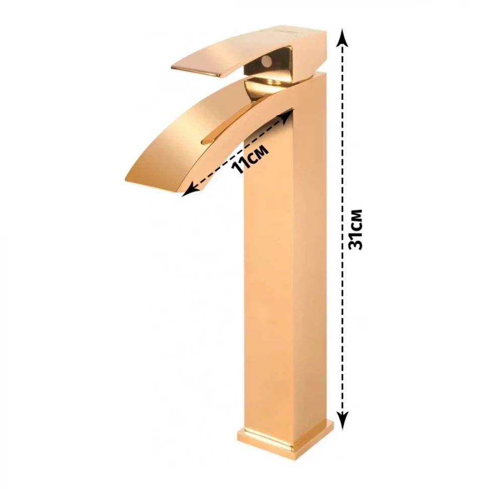 Смеситель для раковины высокий Grocenberg GB3007, золото глянец