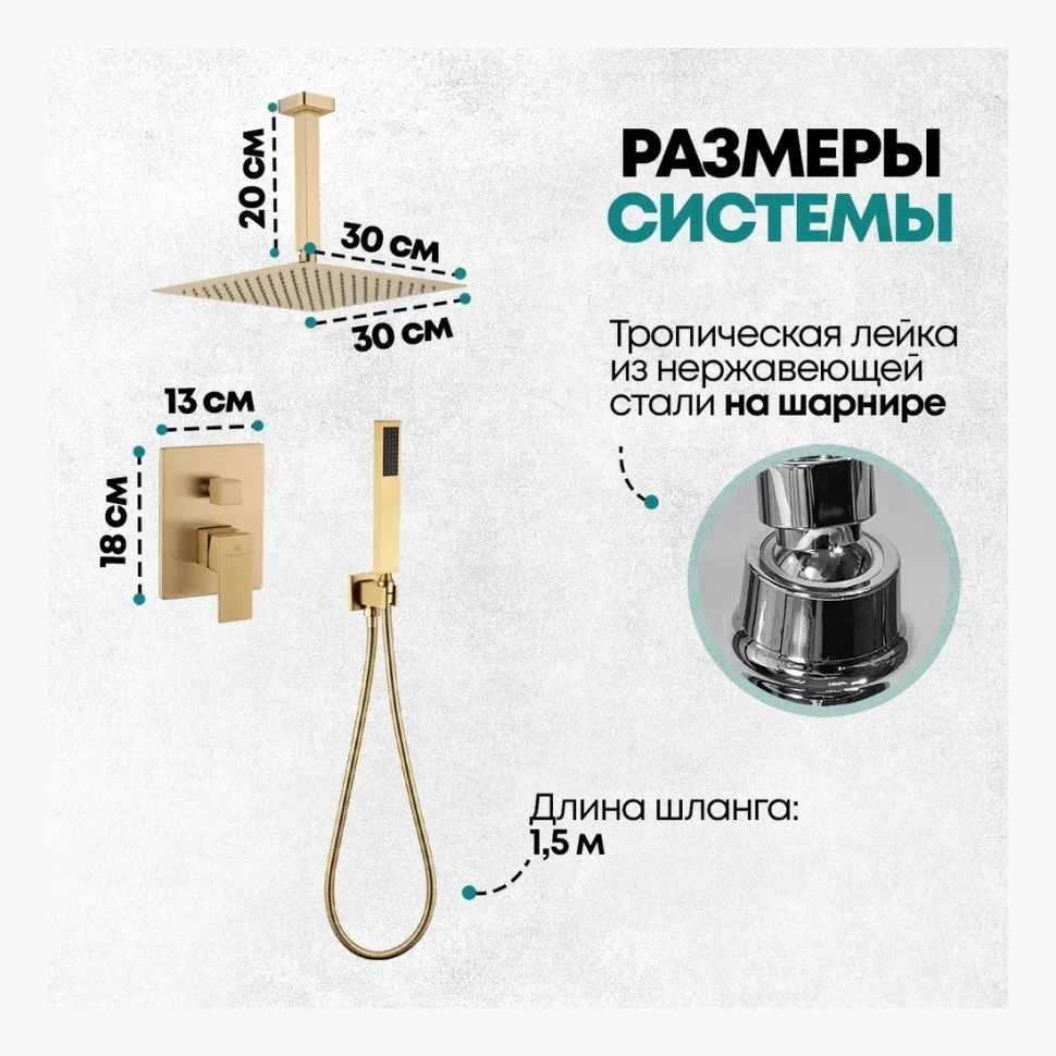 Душевая система скрытого монтажа Grocenberg GB5089MG-4, матовое золото
