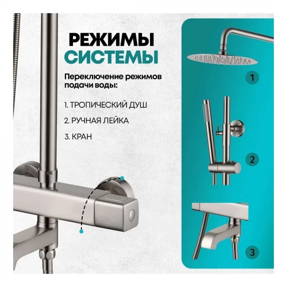 Душевая система с термостатом Grocenberg GB7005, никель