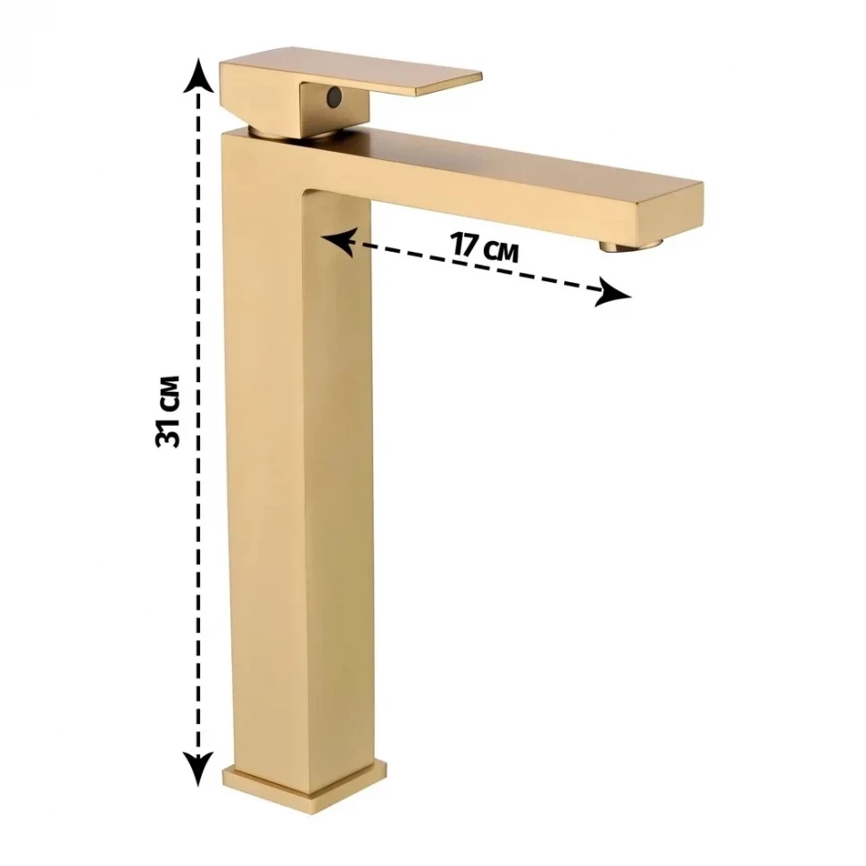 Смеситель для раковины высокий Grocenberg GB3008, матовое золото