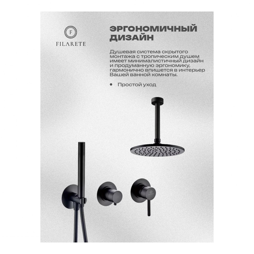 Душевая система встроенная FILARETE FL1032, черный матовый
