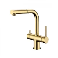 Смеситель для кухни под фильтр с выдвижным изливом Grocenberg GB4097, золото глянец