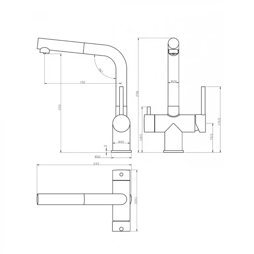 Смеситель для кухни под фильтр с выдвижным изливом Grocenberg GB4097, золото глянец