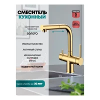 Смеситель для кухни под фильтр с выдвижным изливом Grocenberg GB4097, золото глянец