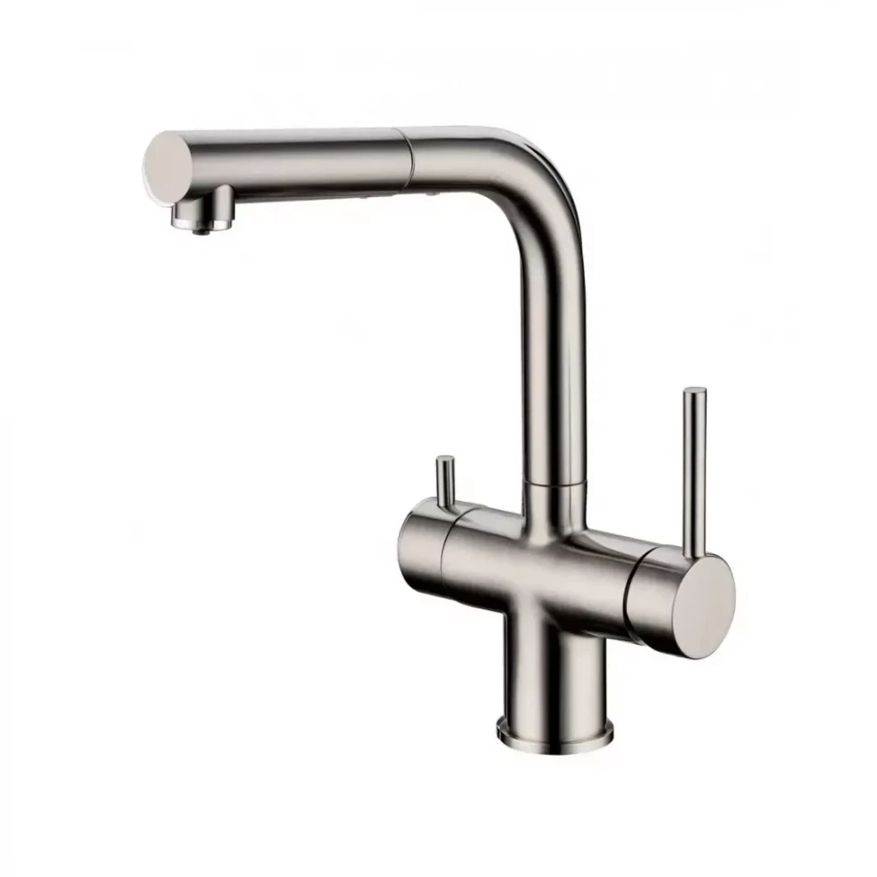 Смеситель для кухни под фильтр с выдвижным изливом Grocenberg GB4097, никель