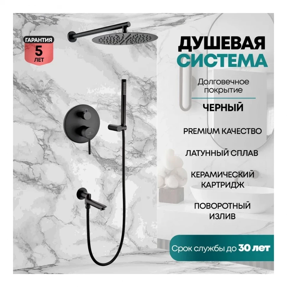 Душевая система скрытого монтажа Grocenberg GB5099BL-1, черный матовый