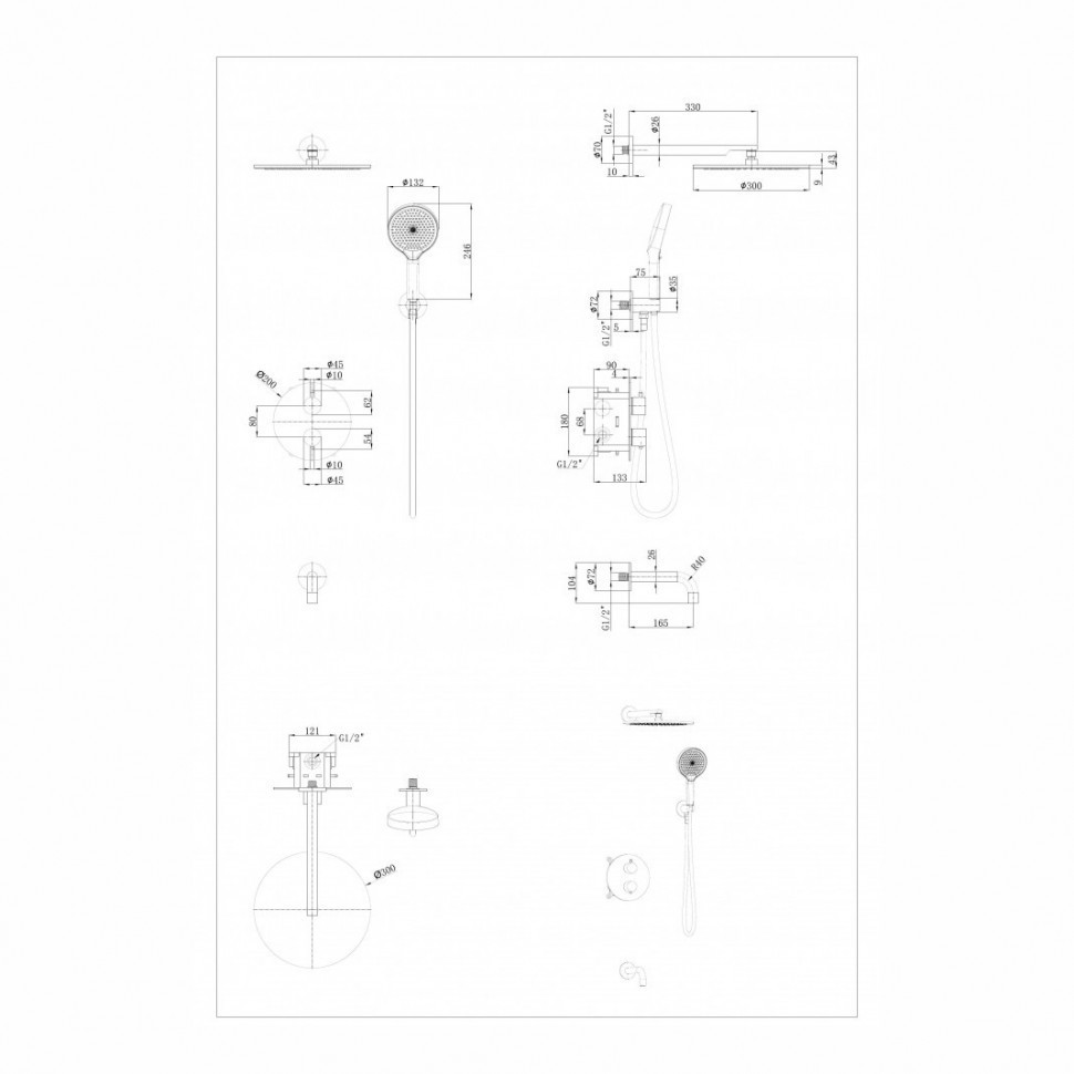 Душевая система скрытого монтажа Grocenberg GB5091, золото глянец