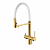 Смеситель для кухни Grocenberg GB4095 с гибким изливом, золотой брашированный