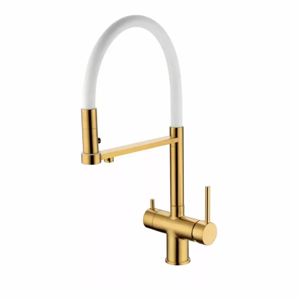 Смеситель для кухни Grocenberg GB4095 с гибким изливом, золотой брашированный