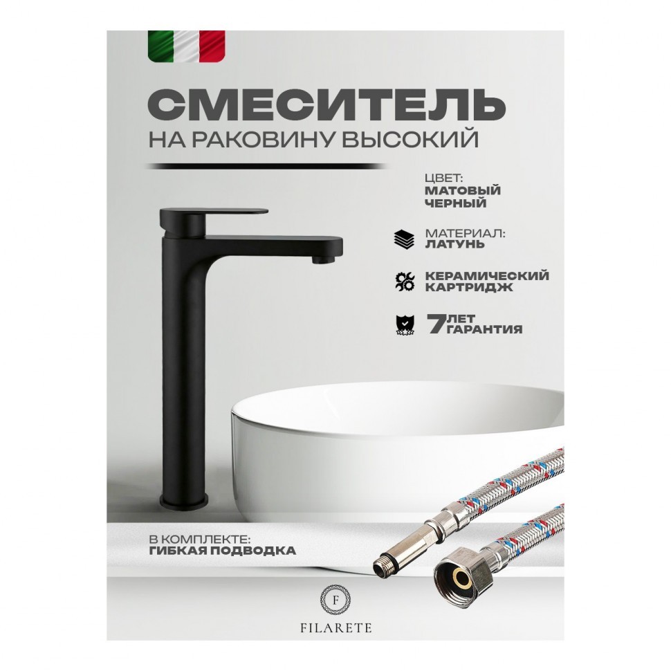 Смеситель для раковины FILARETE Retta FL6030, черный матовый