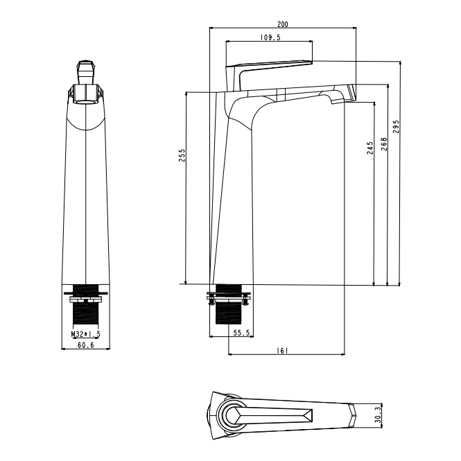 Смеситель для раковины высокий Grocenberg GB3025, матовое золото