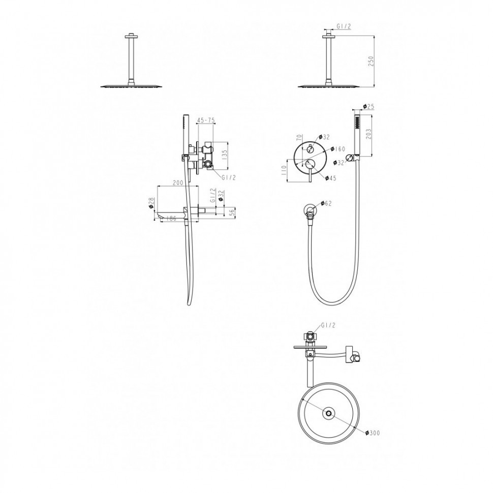 Душевая система скрытого монтажа Grocenberg GB5099CR-2, хром