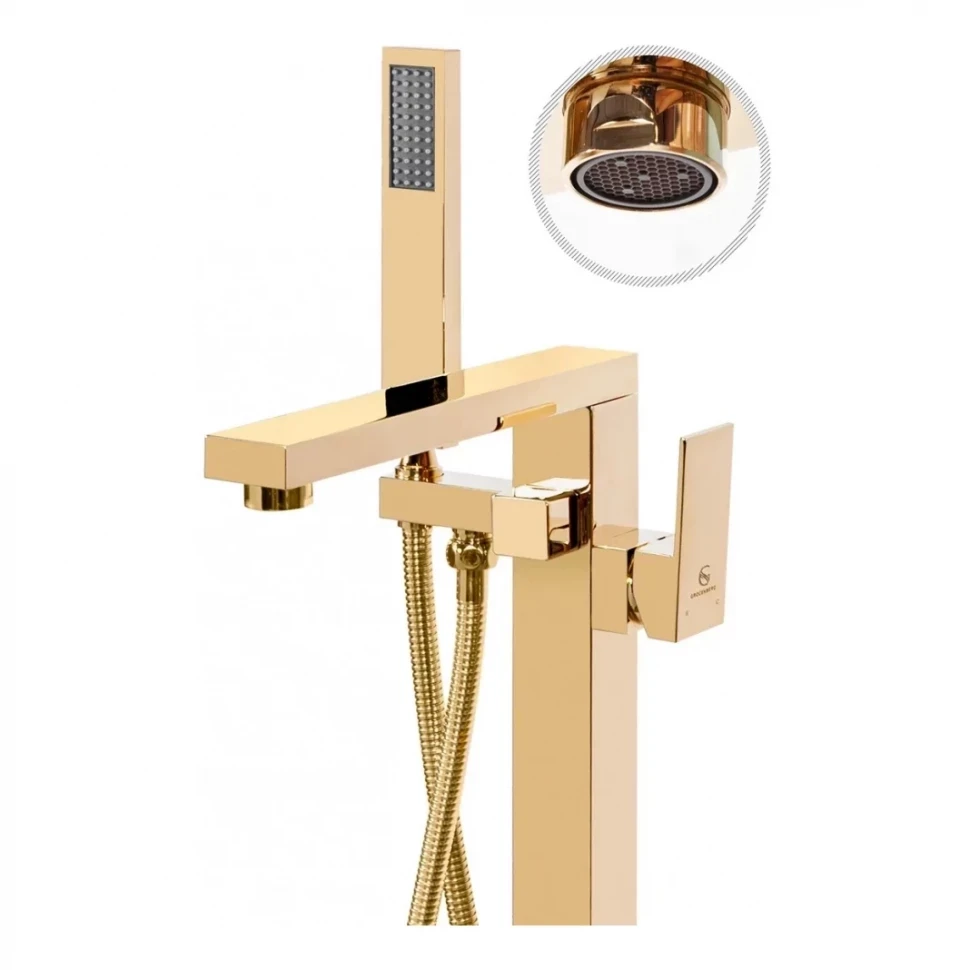 Смеситель напольный для ванны Grocenberg GB800, золото глянец